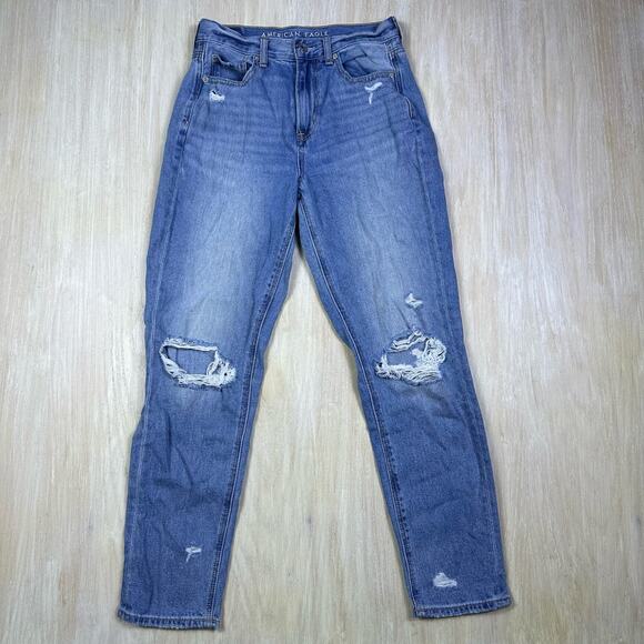 American Eagle Mom Jean Distressed High Rise Casual Everyday Denim Jeans 4 - Picture 1 of 16